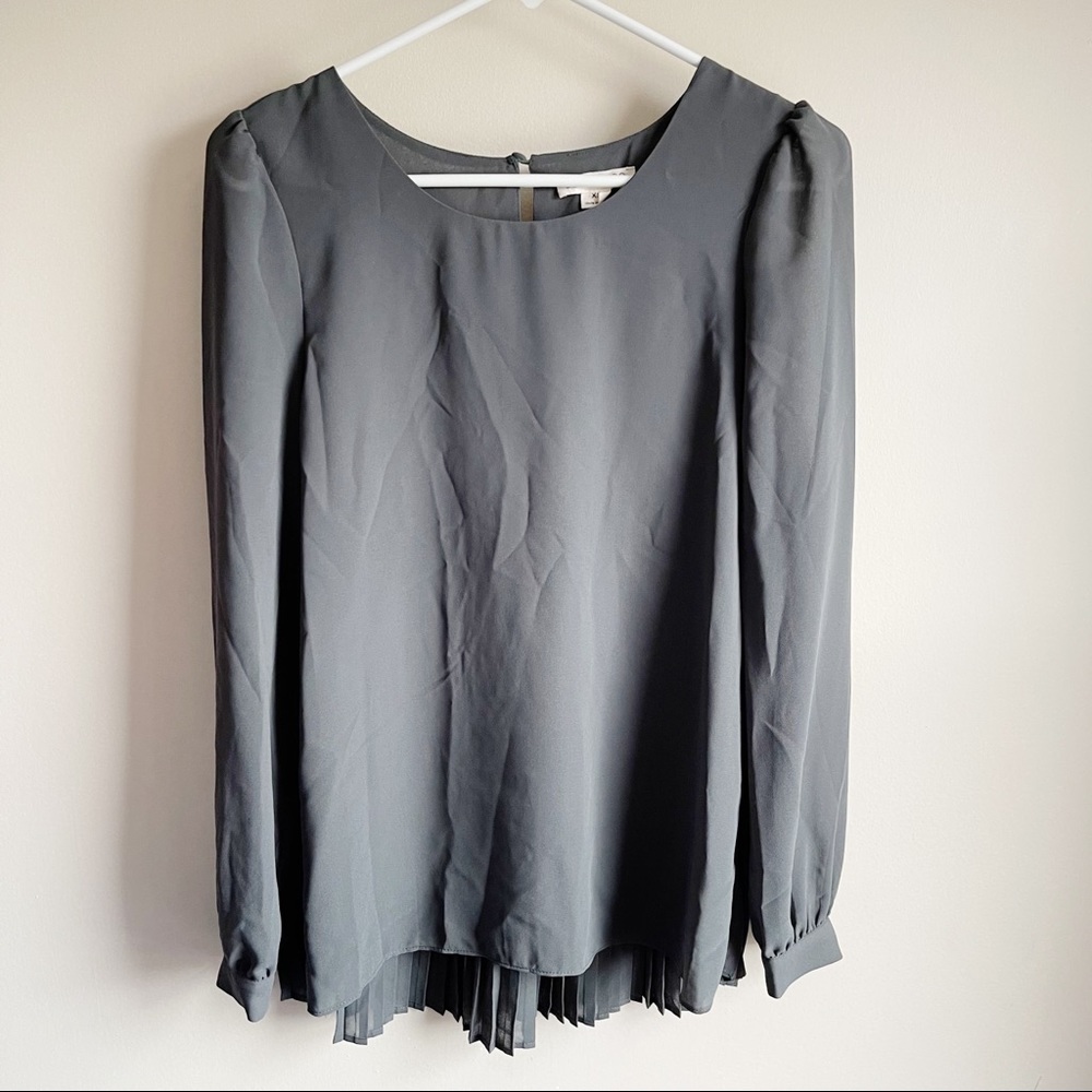 Double Zero Gray Pleated Long Sleeve Career Blouse